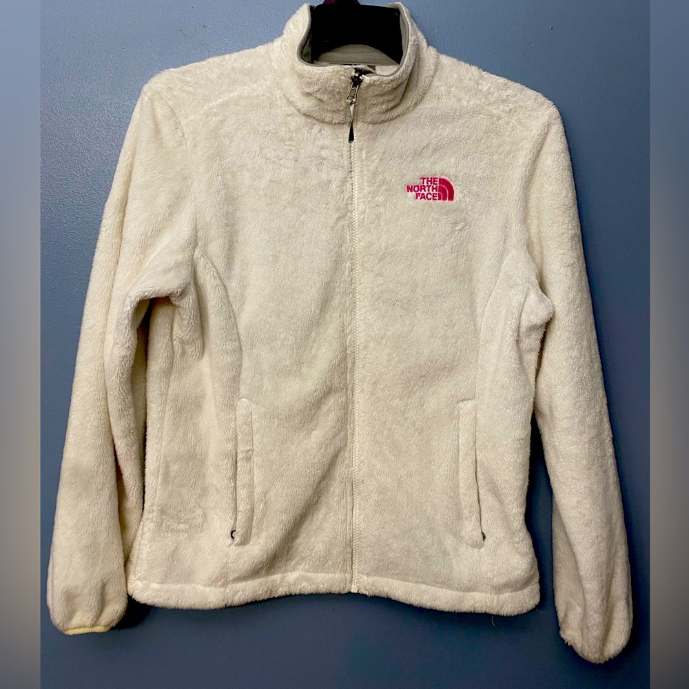 NORTH FACE WOMENS WHITE OSITO FLEECE WITH BREAST CANCER AWARENESS RIBBON Sz MED